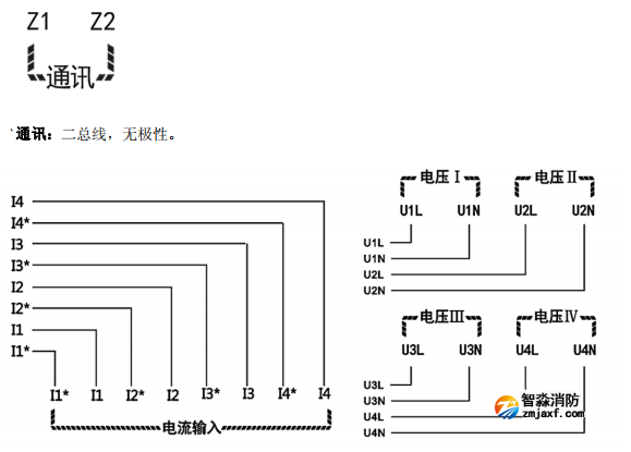 海灣GST-DJ-D44C交流單相電壓電流傳感器（四路電壓、四路電流）安裝接線端子說明